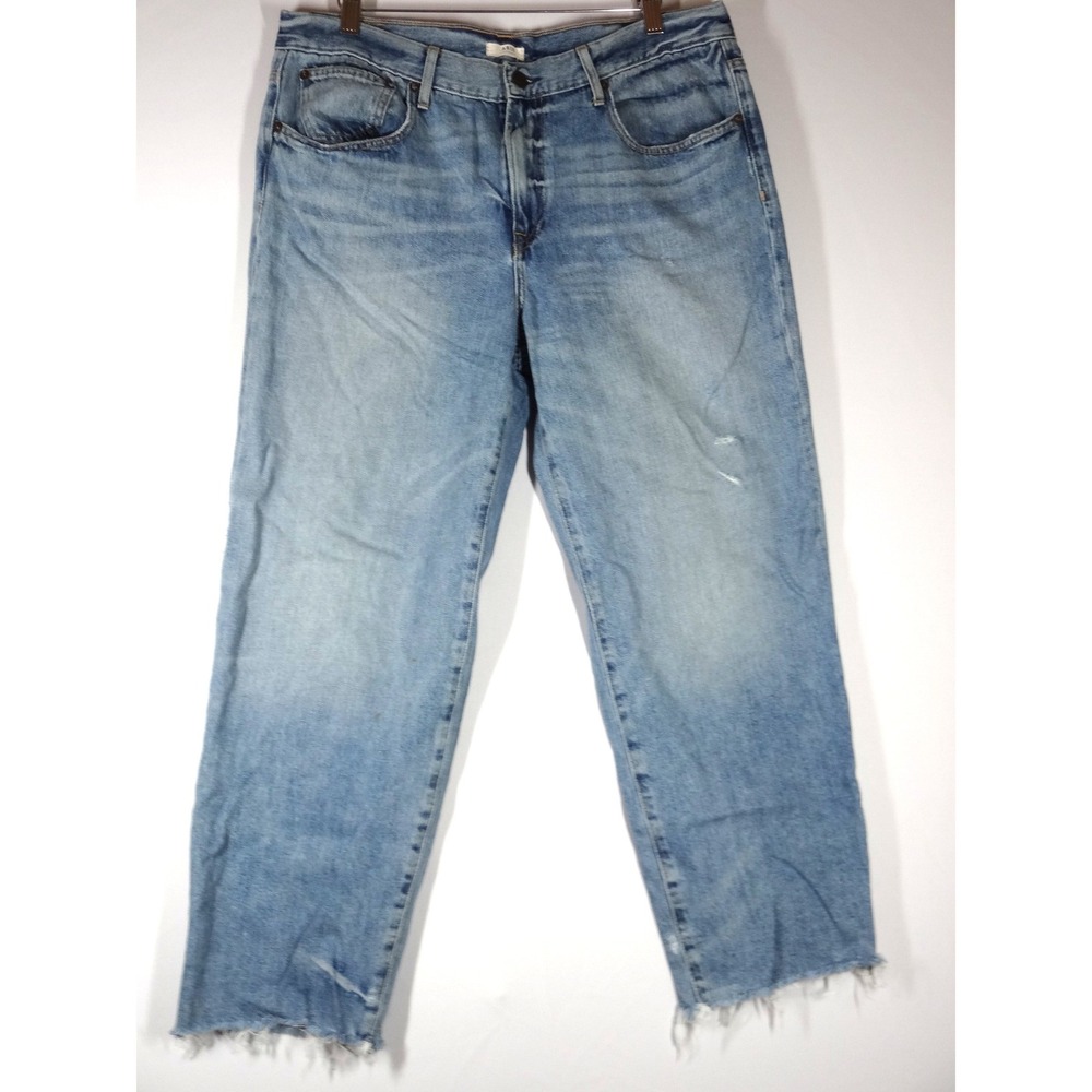 ABLE Straight Leg Jeans Women 31 Light Blue Raw Hem Distressed High Rise Casual